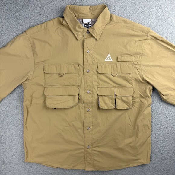 Nike ACG Shirt Men Small S Beige Brown Orb Weaver Dri FIT ADV Collar Button Up 1 - Picture 2 of 12